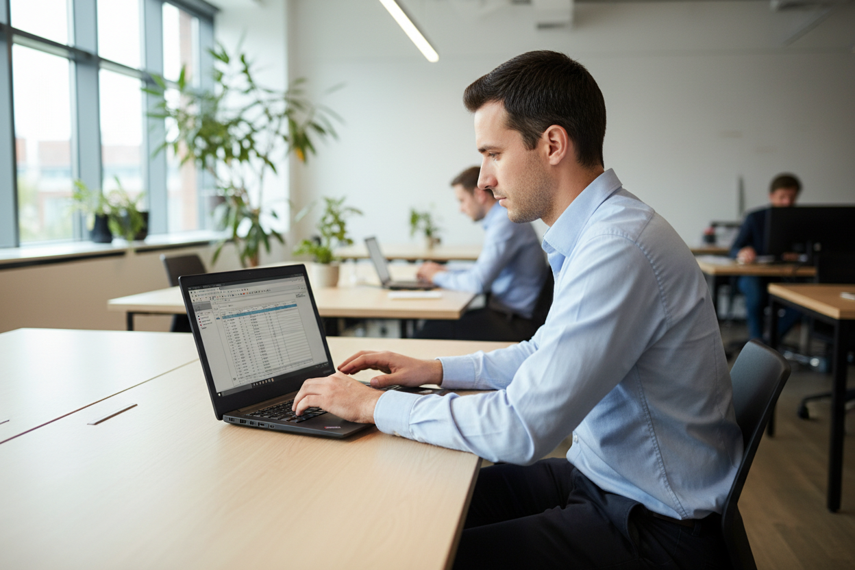 photo de homme travail avec t470 lenovo thinkpad
