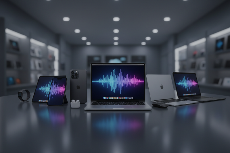 slider image for shop that sold apple products and regular laptops with overlay so the white writing shown and don't add any writing